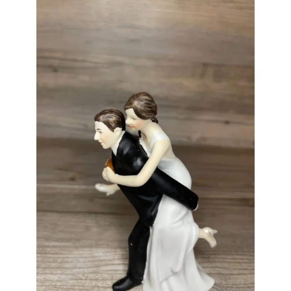 Wedding Playful Football Sports Couple Wedding Cake Topper